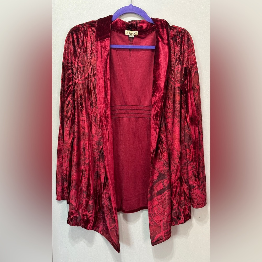 One World EUC Red Velvet Cardigan sz PL
